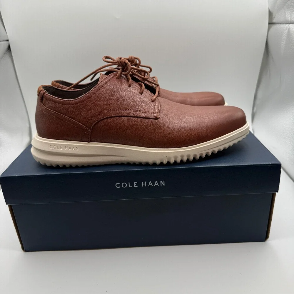 Cole Haan Plain Toe Oxford Mens 11.5 British Tan Leather Light Comfort Shoes NIB